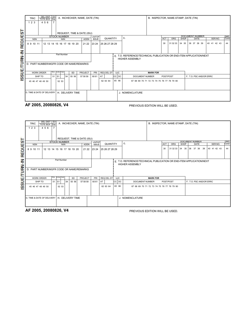 AF Form 2005 Issue / Turn-In Request, Page 1