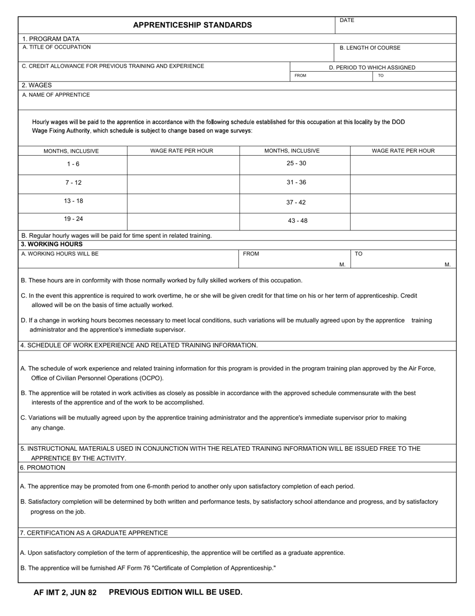 AF IMT Form 2 Apprenticeship Standards, Page 1