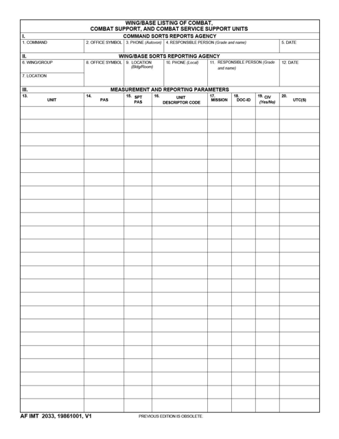 AF IMT Form 2033 Wing/Base Listing of Combat, Combat Support, and Combat Service Support Units