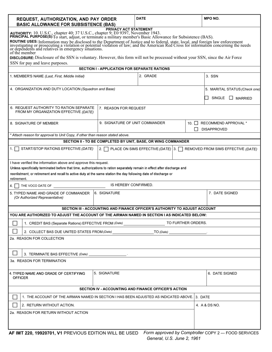 Af Imt Form 220 - Fill Out, Sign Online And Download Fillable Pdf 