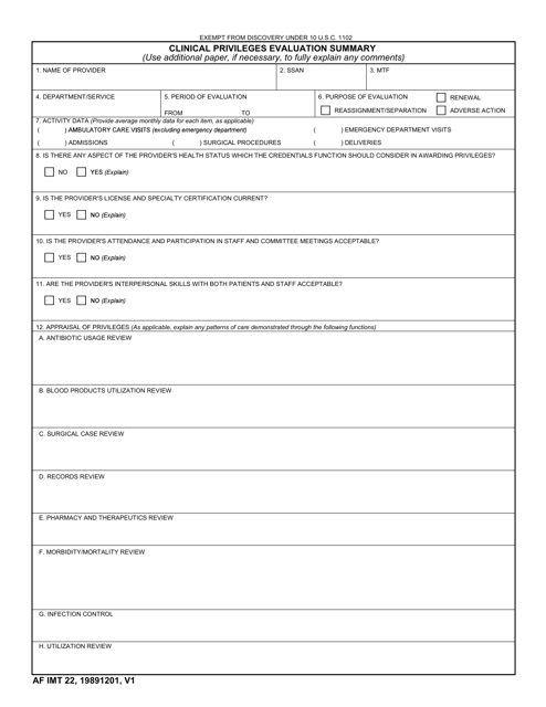 AF IMT Form 22  Printable Pdf