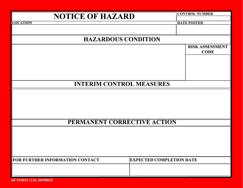 AF Form 1118 Notice of Hazard