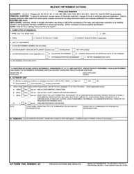 Document preview: AF Form 1160 Military Retirement Actions