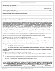 Document preview: AF Form 1176 Authority to Search and Seize
