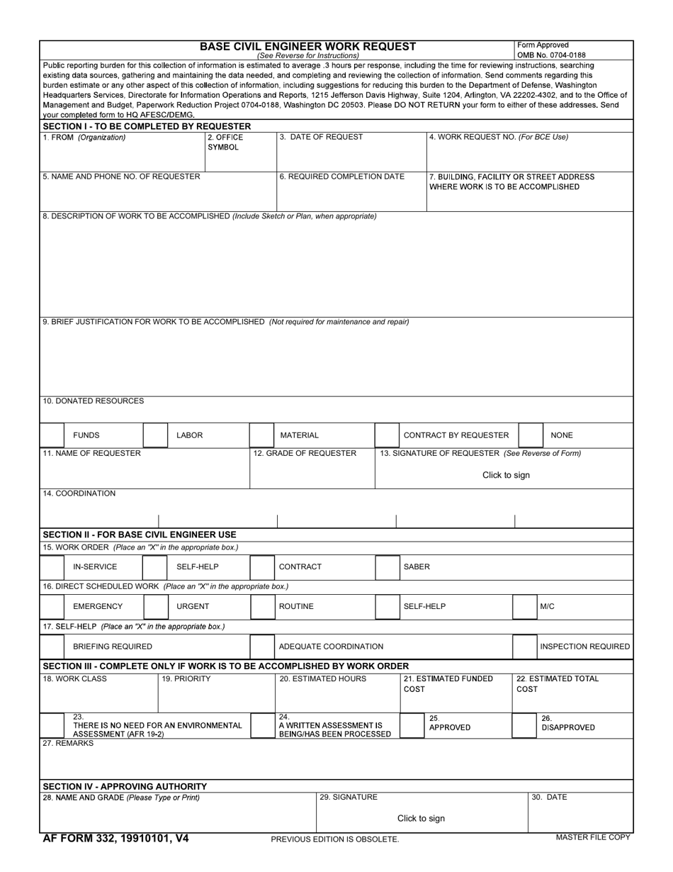 AF Form 332 - Fill Out, Sign Online and Download Fillable PDF ...