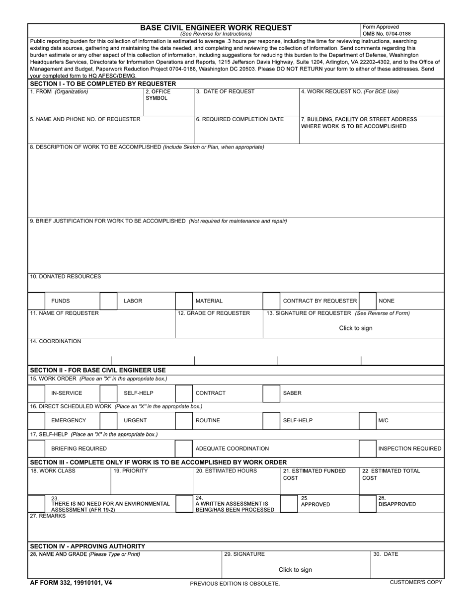 AF Form 332 - Fill Out, Sign Online and Download Fillable PDF ...