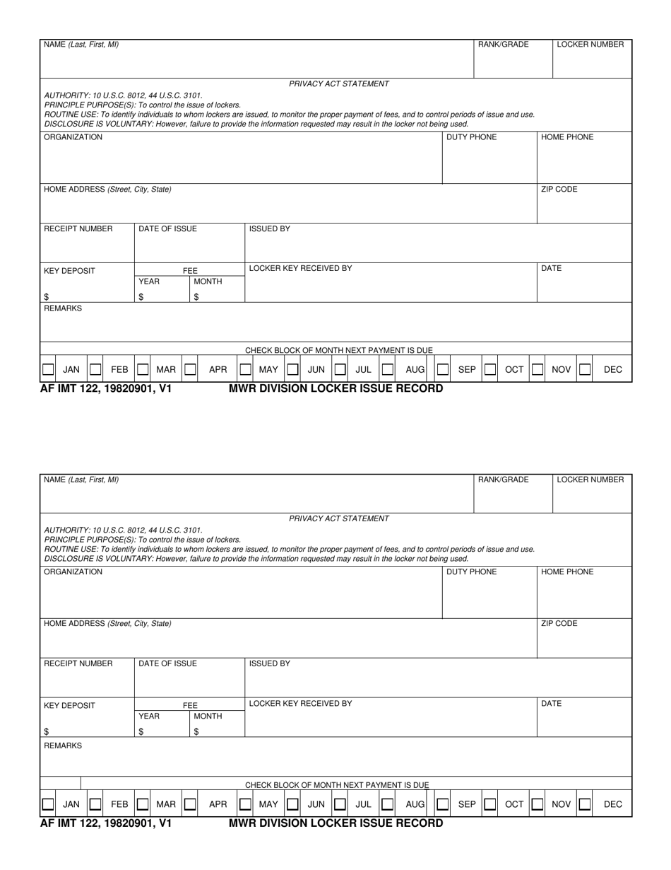 AF IMT Form 122 - Fill Out, Sign Online and Download Fillable PDF ...