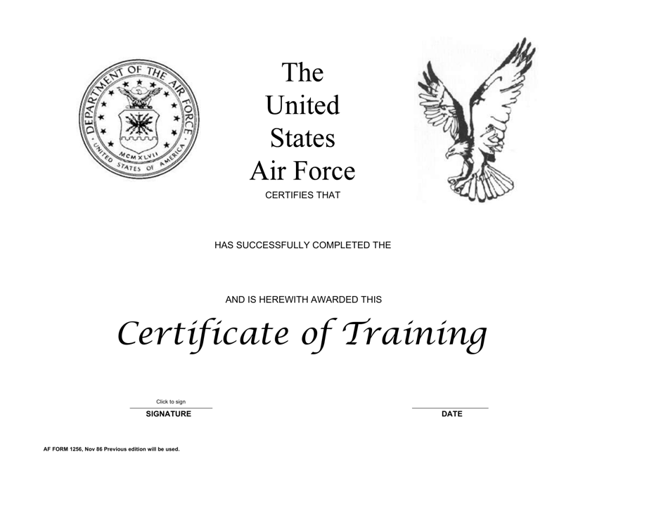 AF Form 1256 Certificate of Training (LRA), Page 1