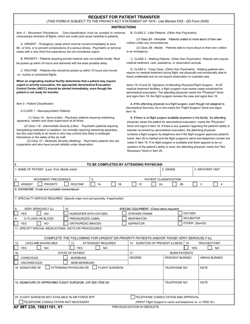 AF IMT Form 230 Request for Patient Transfer