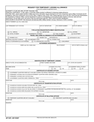 Document preview: AF Form 1357 Request for Temporary Lodging Allowance