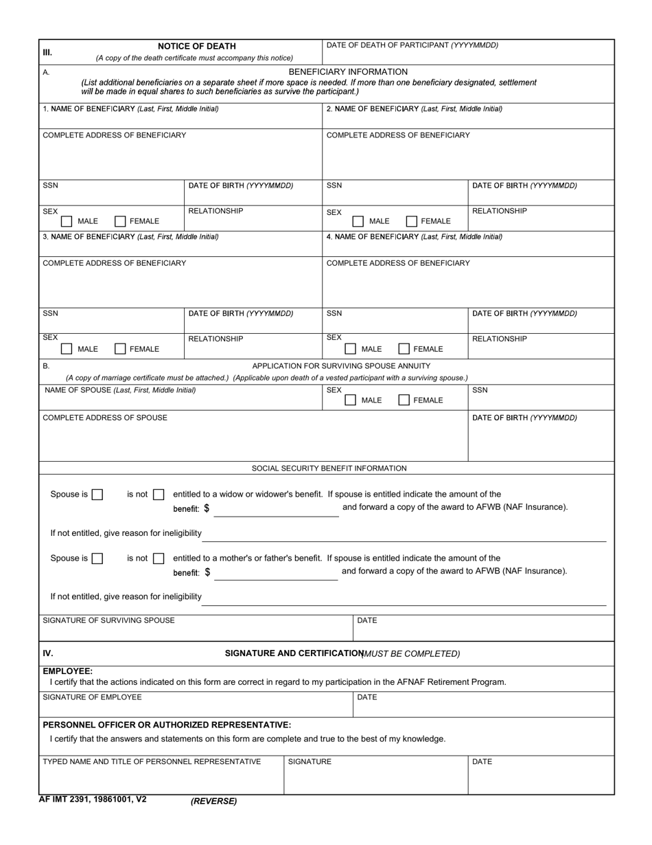 AF IMT Form 2391 - Fill Out, Sign Online and Download Fillable PDF ...