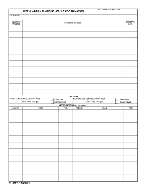 AF Form 2407 Weekly/Daily Flying Schedule Coordination