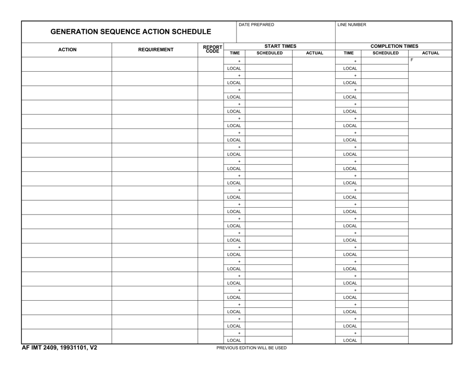 AF IMT Form 2409 Generation Sequence Action Schedule, Page 1