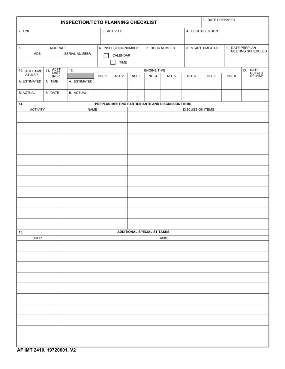 AF IMT Form 2410 Inspection / Tcto Planning Checklist, Page 1