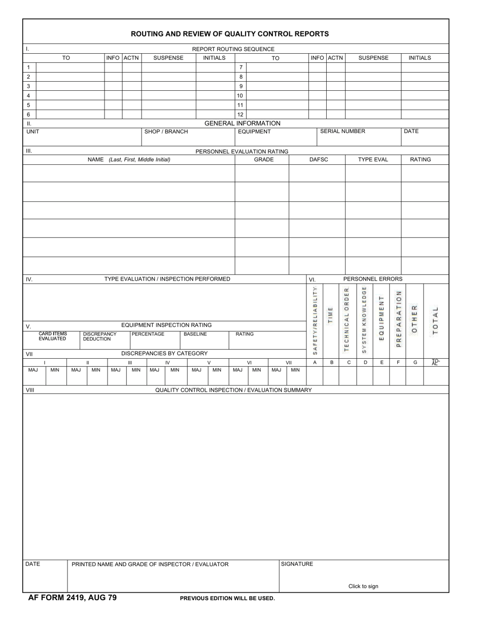AF Form 2419 Fill Out, Sign Online and Download Fillable PDF