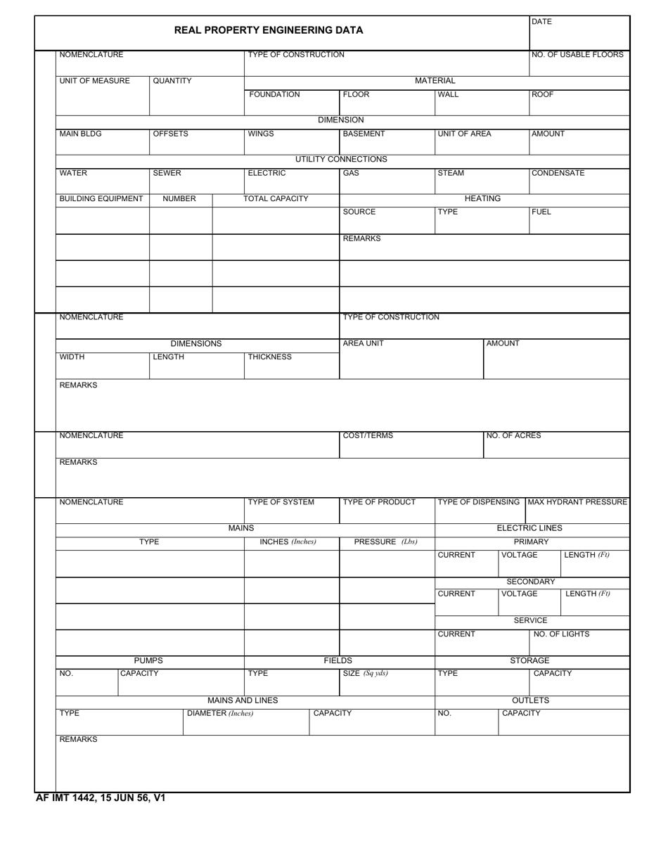 AF IMT Form 1442 Real Property Engineering Data, Page 1