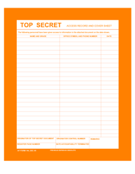 Document preview: AF Form 144 Top Secret Access Record and Cover Sheet