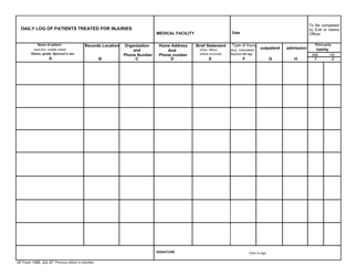 Document preview: AF Form 1488 Daily Log of Patients Treated for Injuries