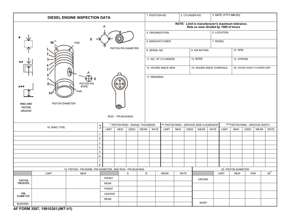 AF Form 3507 Diesel Engine Inspection Data, Page 1