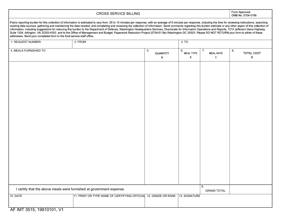 AF IMT Form 3515 Cross Service Billing, Page 1