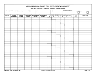 Document preview: AF Form 1520 Arms Individual Flight Pay Entitlement Worksheet