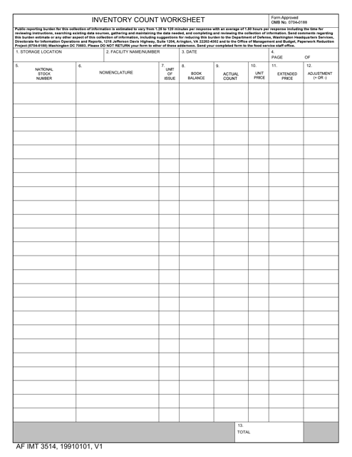AF IMT Form 3514 Inventory Count Worksheet