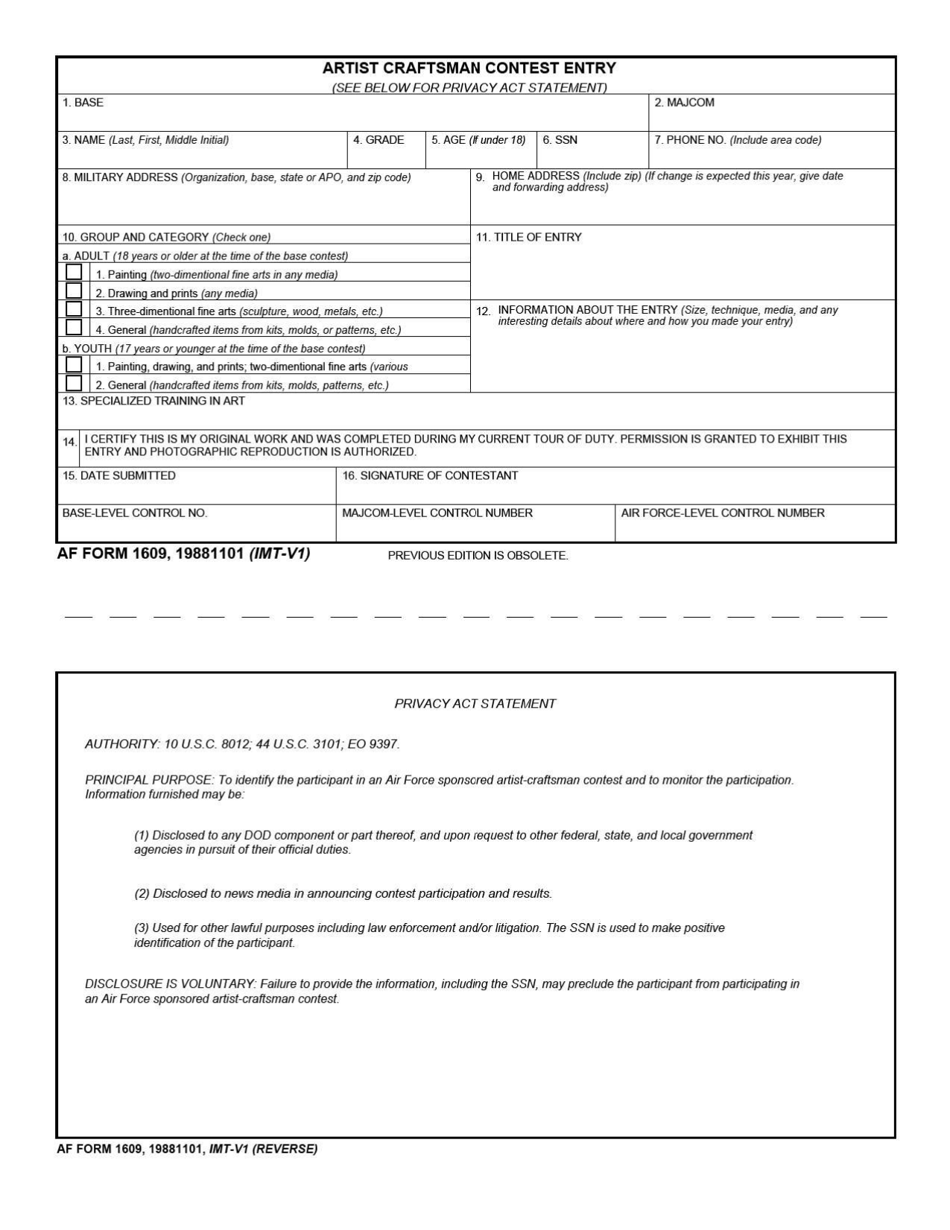 AF Form 1609 - Fill Out, Sign Online and Download Fillable PDF ...