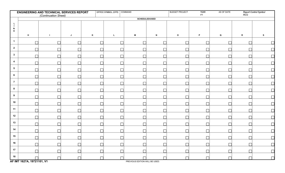 AF IMT Form 1627A Engineering and Technical Services Report (Continuation Sheet), Page 1