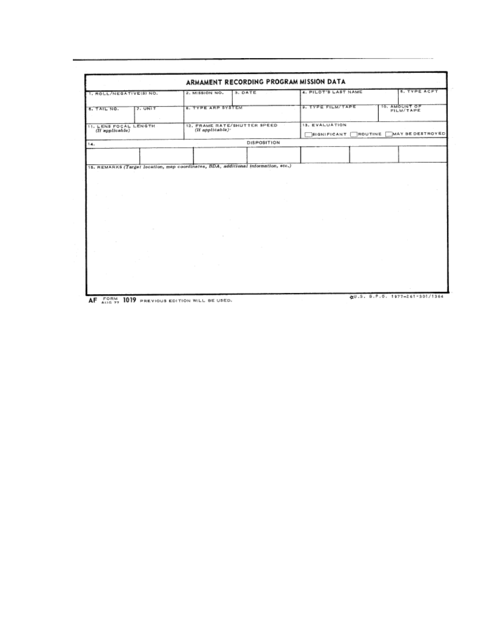 AF Form 1019  Printable Pdf