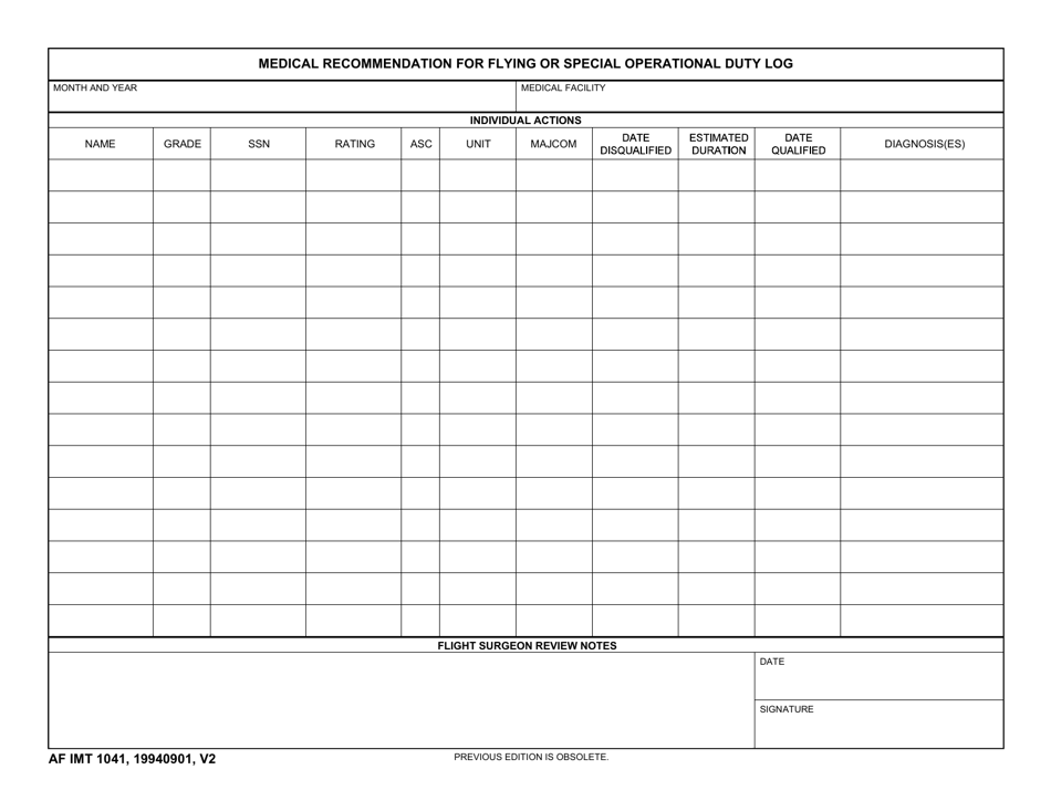 AF IMT Form 1041 - Fill Out, Sign Online and Download Fillable PDF ...