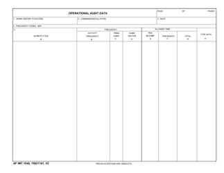 Document preview: AF IMT Form 1040 Operational Audit Data