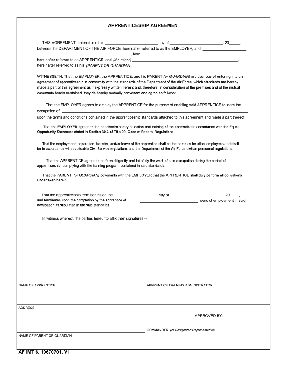 AF IMT Form 6 Apprenticeship Aggreement, Page 1