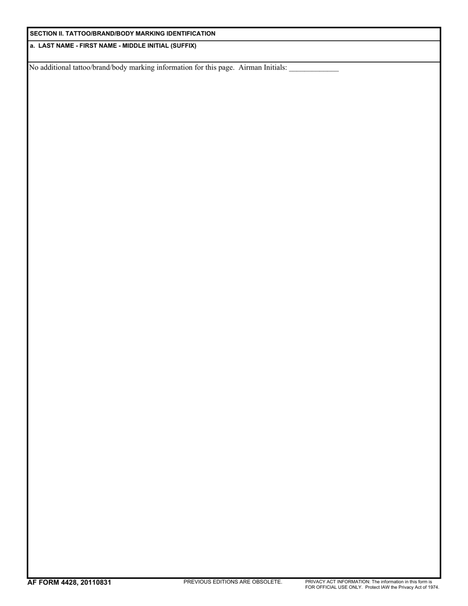 AF Form 4428 Tattoo / Brand / Body Marking Screening / Verification, Page 3