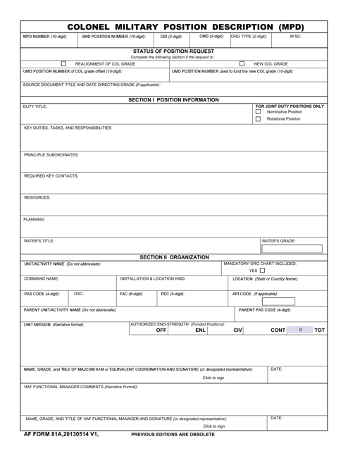 AF Form 81A  Printable Pdf