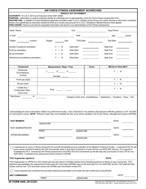 AF Form 4446 Download Fillable PDF or Fill Online Air Force Fitness