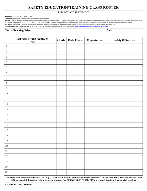 AF Form 1286  Printable Pdf