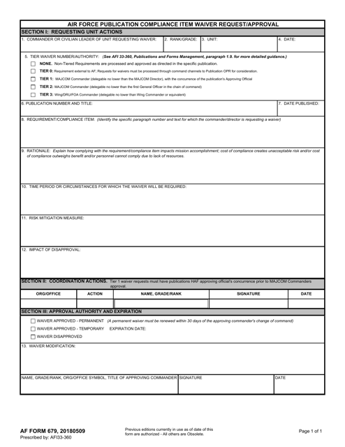 AF Form 679 Air Force Publication Compliance Item Waiver Request/Approval