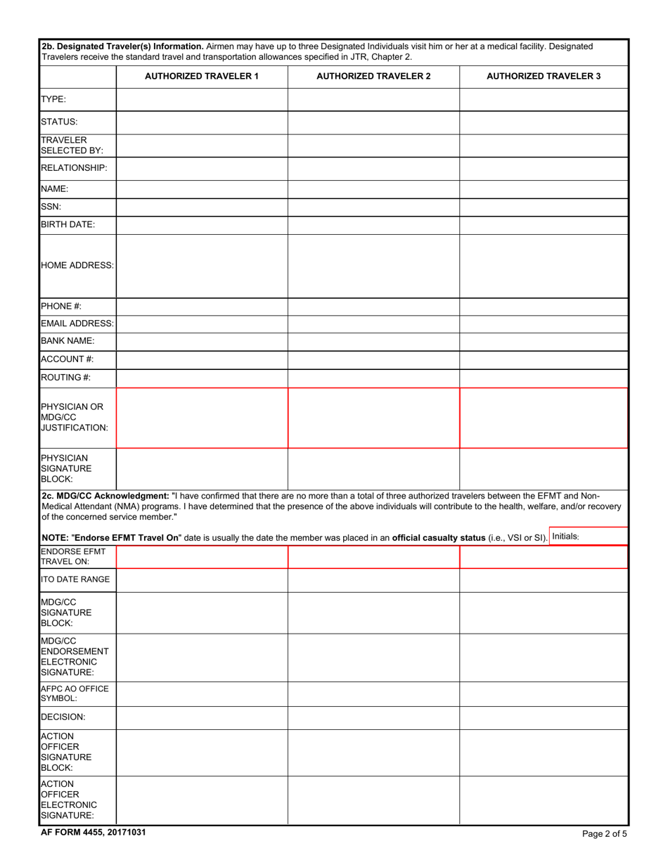 AF Form 4455 Emergency Family Member Travel (Efmt) Worksheet, Page 2