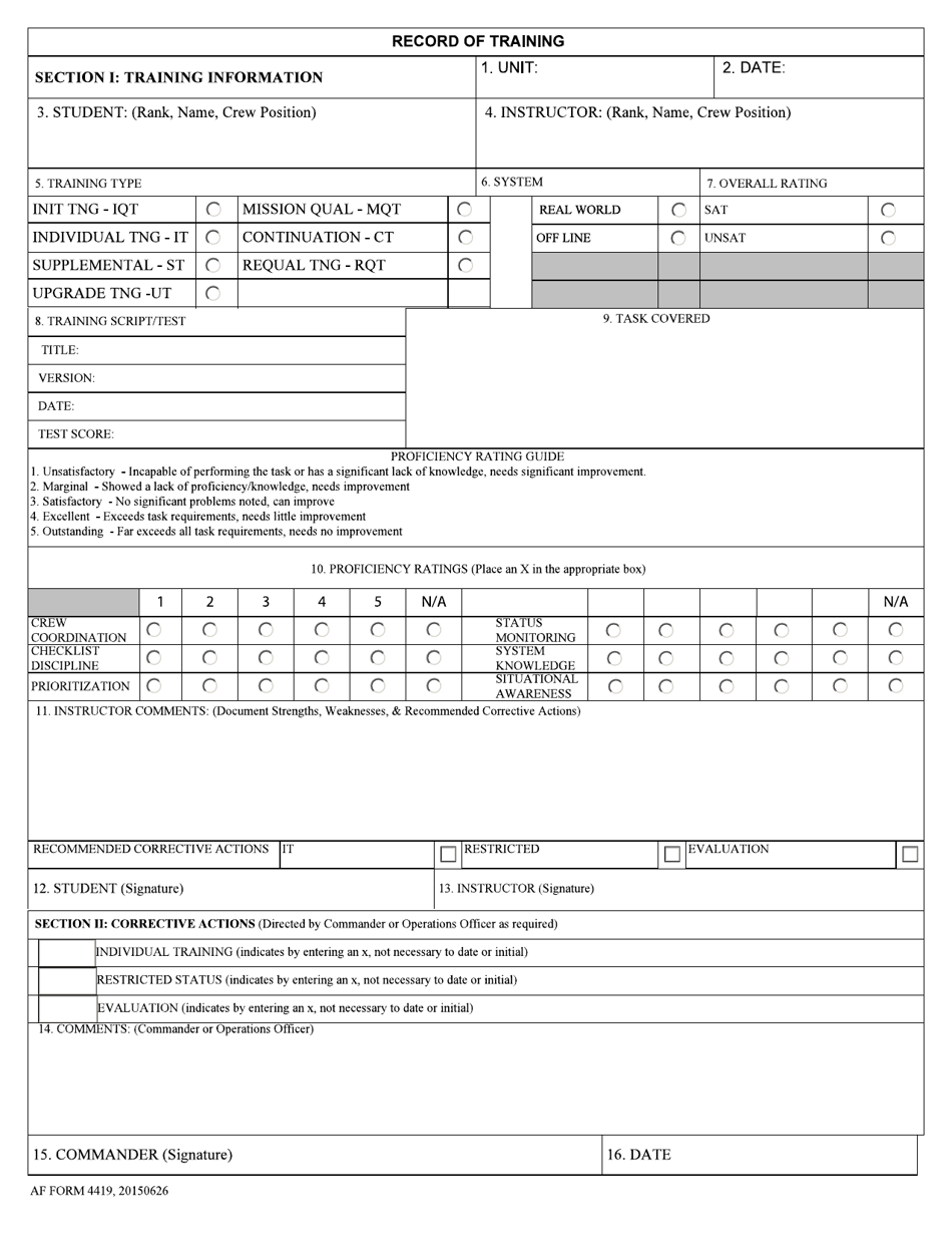 AF Form 4419 Record of Training, Page 1
