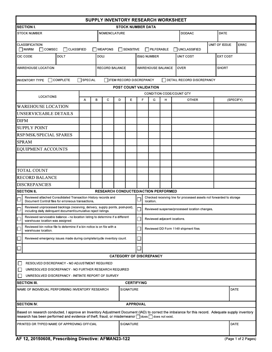 AF Form 12 - Fill Out, Sign Online and Download Fillable PDF ...