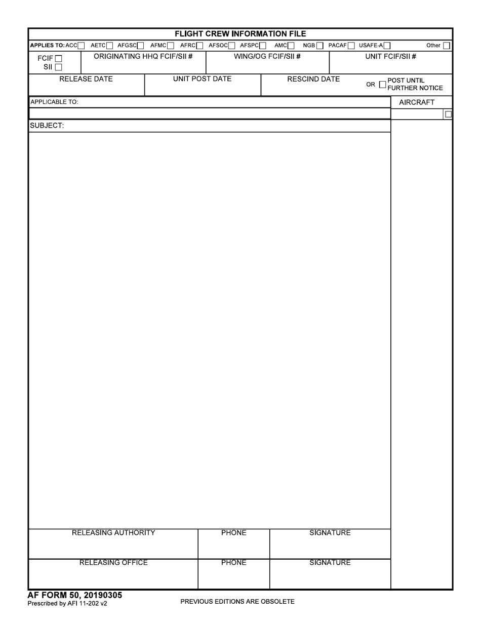 AF Form 50 Flight Crew Information File, Page 1