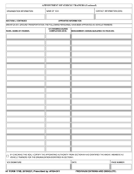Document preview: AF Form 170B Appointment of Vehicle Trainers (Continued)