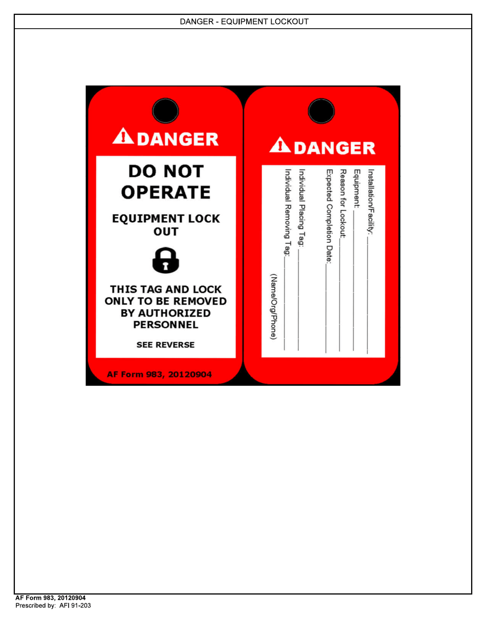 AF Form 983 Danger - Equipment Lockout Tag, Page 1