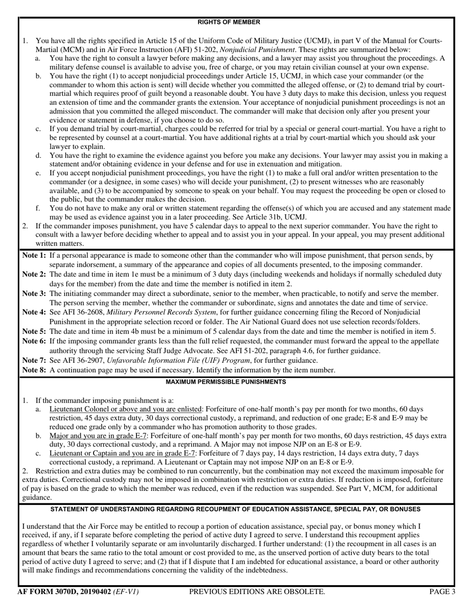 AF Form 3070D Record of Nonjudicial Punishment Proceedings (TSGT Thru CMSgt) - Air National Guard Only, Page 3