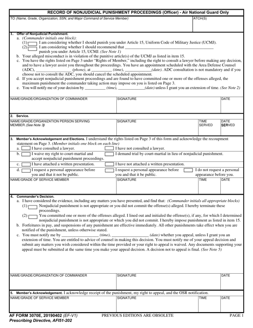 AF Form 3070E Record of Nonjudicial Punishment Proceedings (Officer) - Air National Guard Only