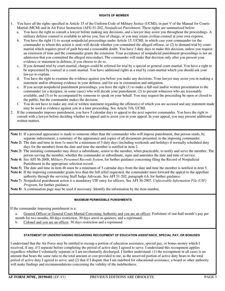 AF Form 3070E Record of Nonjudicial Punishment Proceedings (Officer) - Air National Guard Only, Page 3