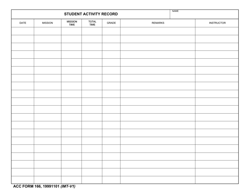 ACC Form 166 Student Activity Record