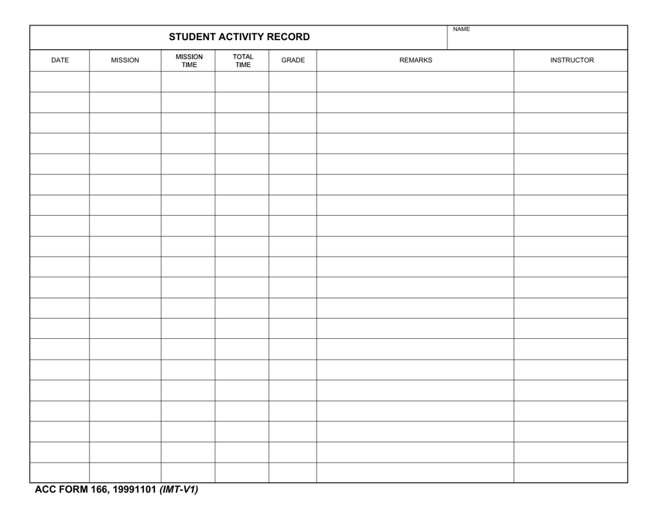 ACC Form 166 Student Activity Record, Page 1