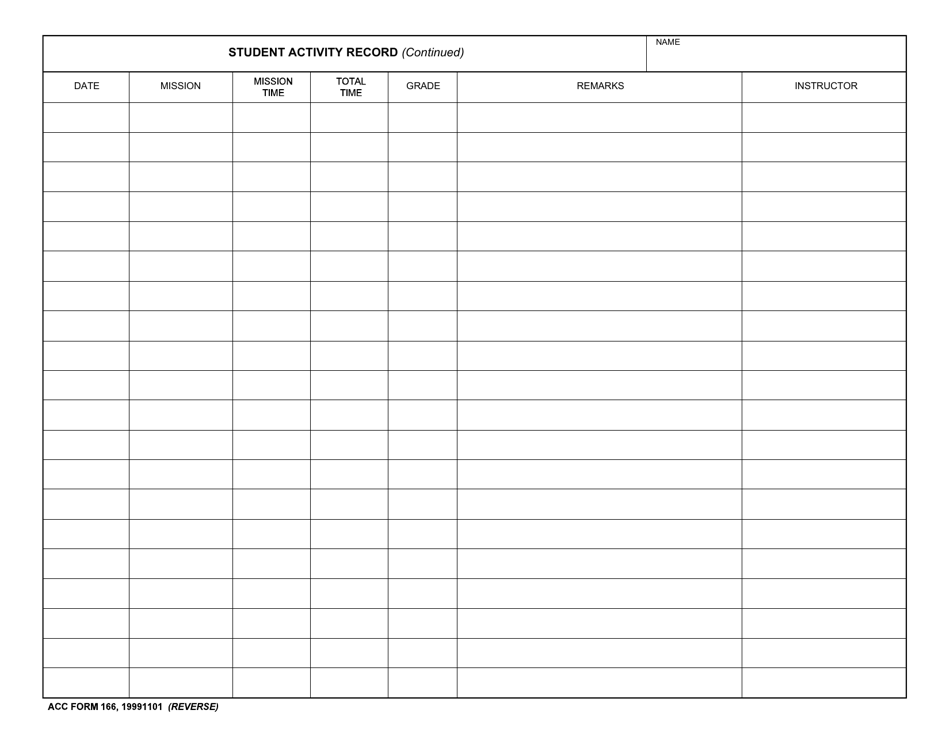 ACC Form 166 Student Activity Record, Page 2