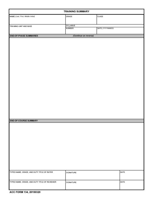 ACC Form 134  Printable Pdf